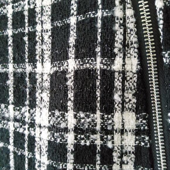 Calvin Klein Women's Plaid Tweed Woven Zipper A-Line Skirt Black White Metallic - Picture 5 of 7